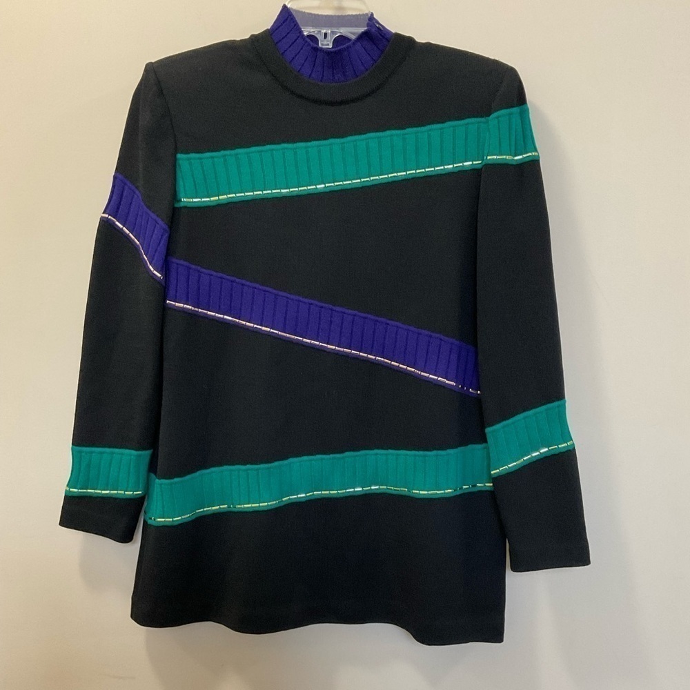 St John Collection Marie Gray Gold Embellished Santana Knit Sweater Size Small